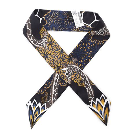 HERMES Silk Three Graces Twilly Black Gold Taupe